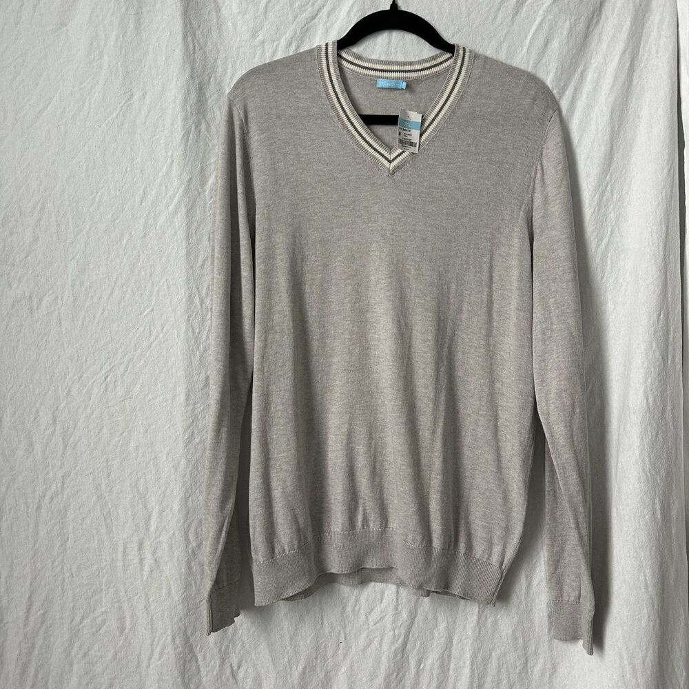 NEW Men’s J. McLaughlin Keene V Neck Medium Sweater Gray Cashmere Cotton Preppy